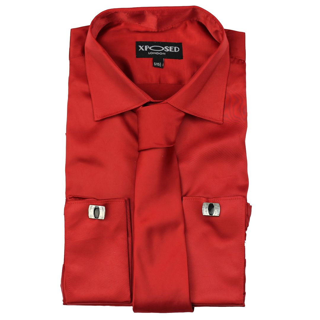 Mens Satin Silky Feel Smart Casual Double Cuff Wedding Party Formal